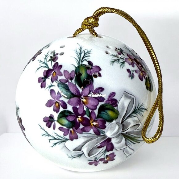 Royal Windsor Fine Bone China Hanging Potpourri Ball Ornament - 3.5” - Violets - Picture 3 of 7
